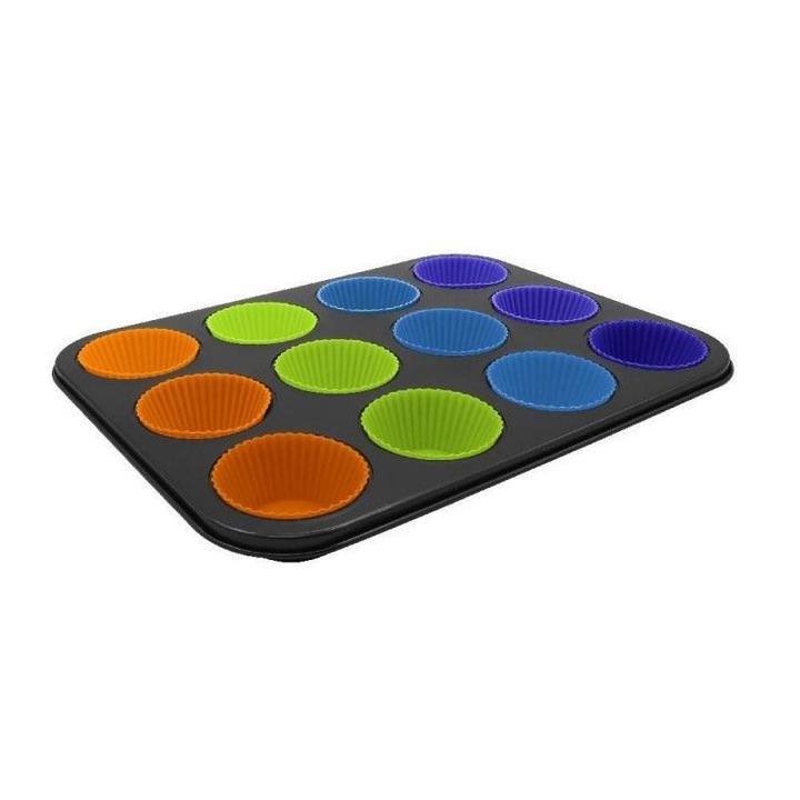Тава за печене на мъфини, С 12 силиконови форми