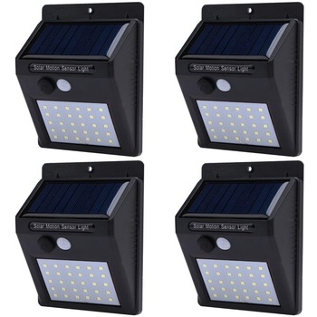 Set 4 lampi solare de perete cu senzor de miscare si lumina cu 30 leduri Set 4 lampi solare de perete cu senzor de miscare si lumina cu 30 leduri