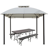set cort pavilion curte gradina culinaro 3x3m cadru otel acoperis bej cu set masa plianta 180cm cu banci pliabile imagen 50_0_
0