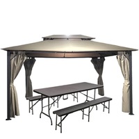 pavilioncort gradina culinaro 3x4m cadru aluminiu cu pereti laterali culoare gri cu set masa plianta 180cm cu banci pliabile imagen 41_0_
0