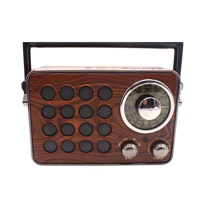 Radio Portabil ,Difuzor 8 cm , Bluetooth , USB & MicroSD , Acumulator Integrat , Maro