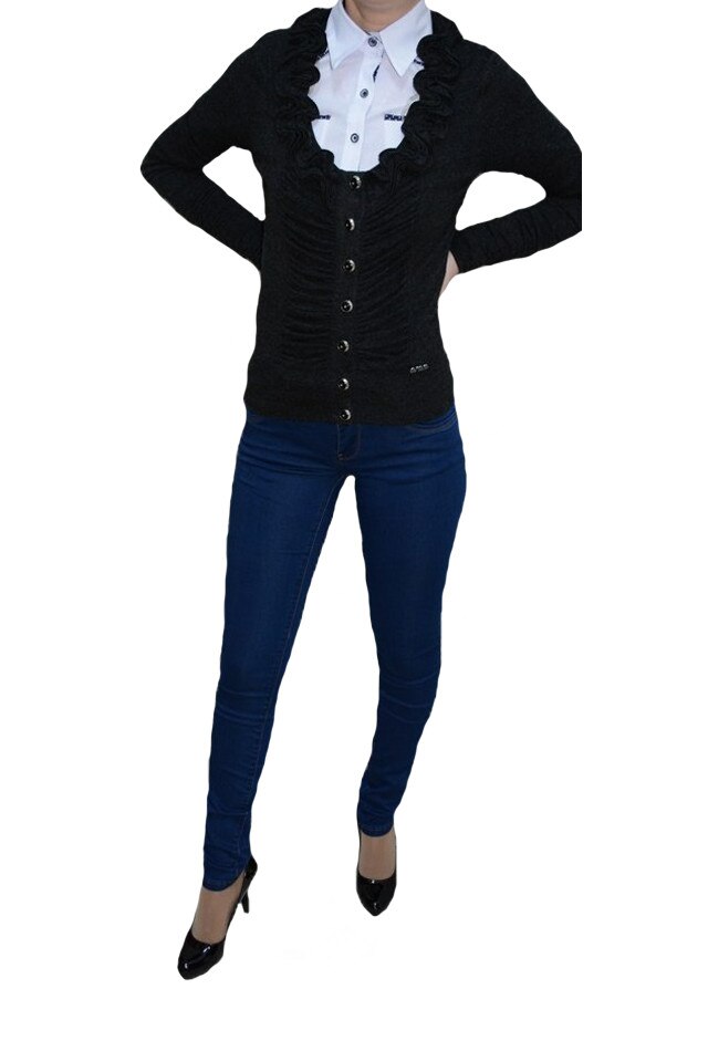 Blugi dama cu detaliu auriu aplicat in spate,D&J Exclusive,, Albastru