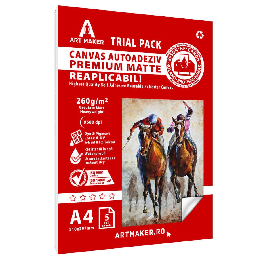 Canvas Autoadeziv, Premium mat, 260g/mp, A4, 5 coli, WP