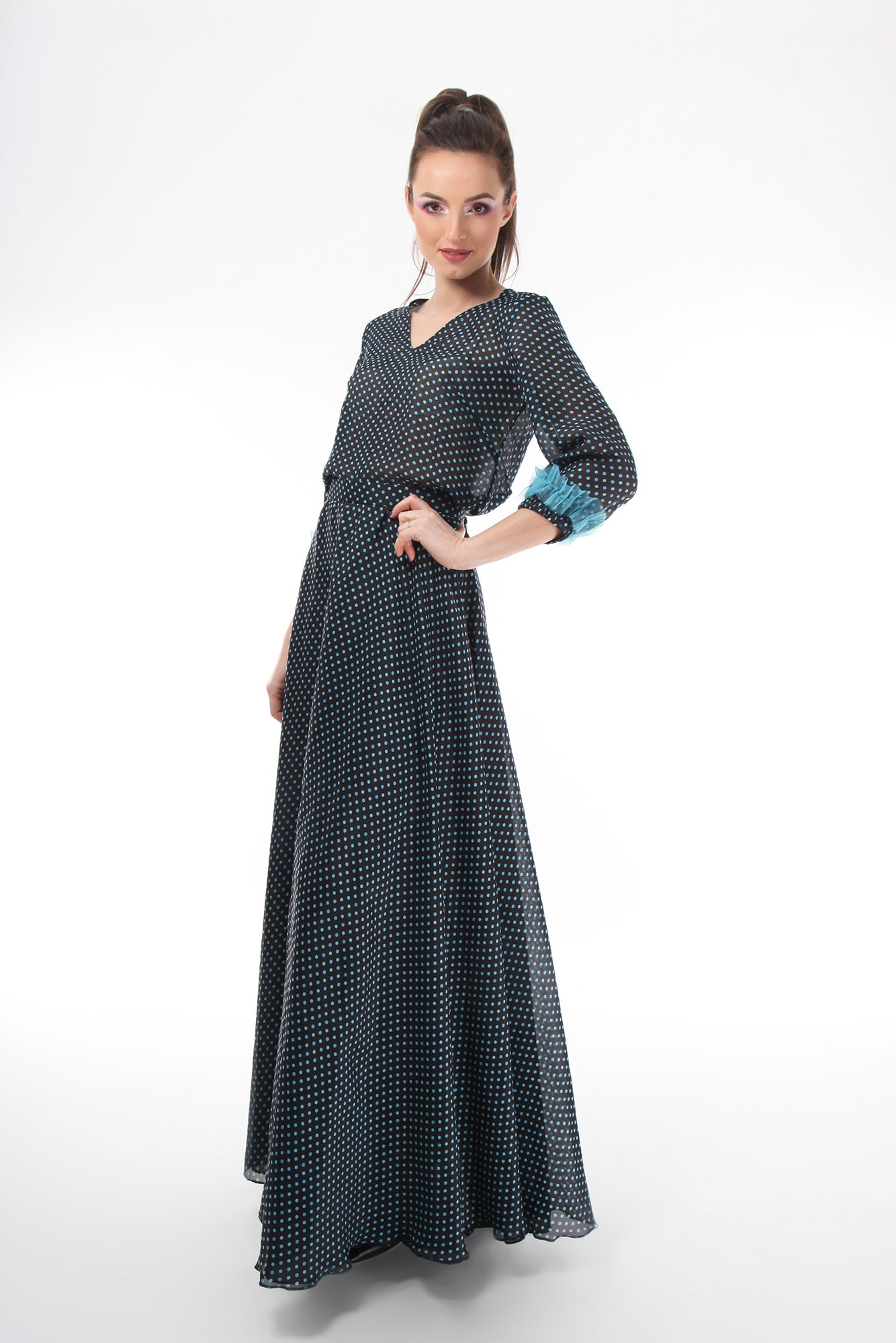 Fusta lunga din voal cu buline Onibon