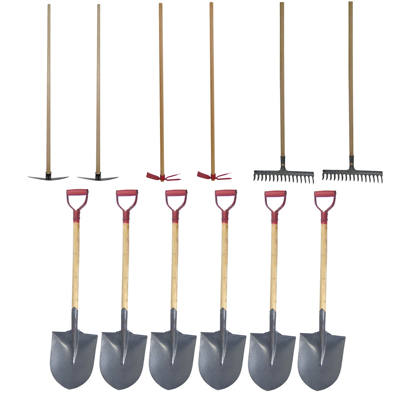 Pachet - 6 x Cazma cu coada scurta + 2 x Sapaliga cu coada + 2 x Sapa cu coada + 2 x Grebla cu coada, 16 dinti