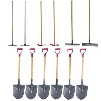 Pachet - 6 x Cazma cu coada scurta + 2 x Sapaliga cu coada + 2 x Sapa cu coada + 2 x Grebla cu coada, 16 dinti Pachet - 6 x Cazma cu coada scurta + 2 x Sapaliga cu coada + 2 x Sapa cu coada + 2 x Grebla cu coada, 16 dinti