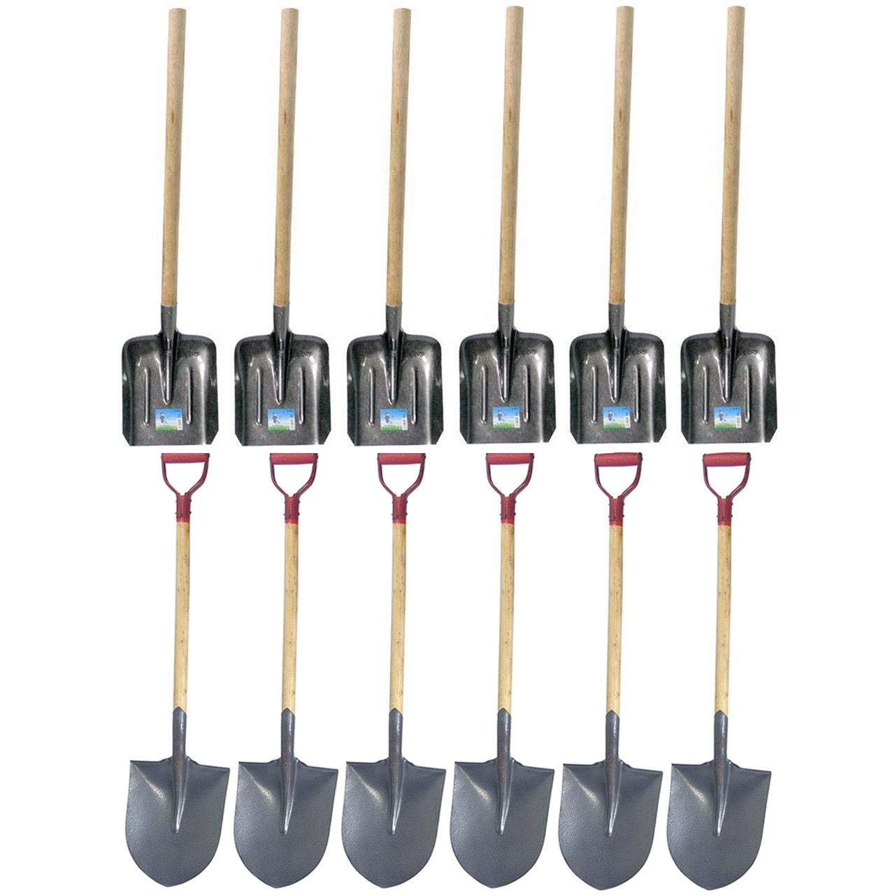 Pachet - 6 x Cazma cu coada scurta si maner + 6 x Lopata de zapada cu coada din lemn
