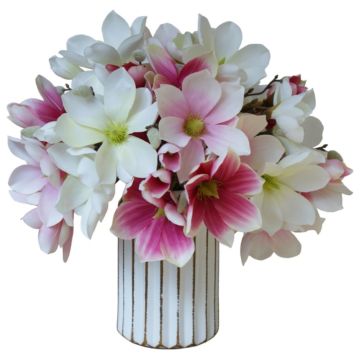 Aranjament cu flori artificiale BeatrixArt, Splendoarea magnoliilor, 40x40x40 cm