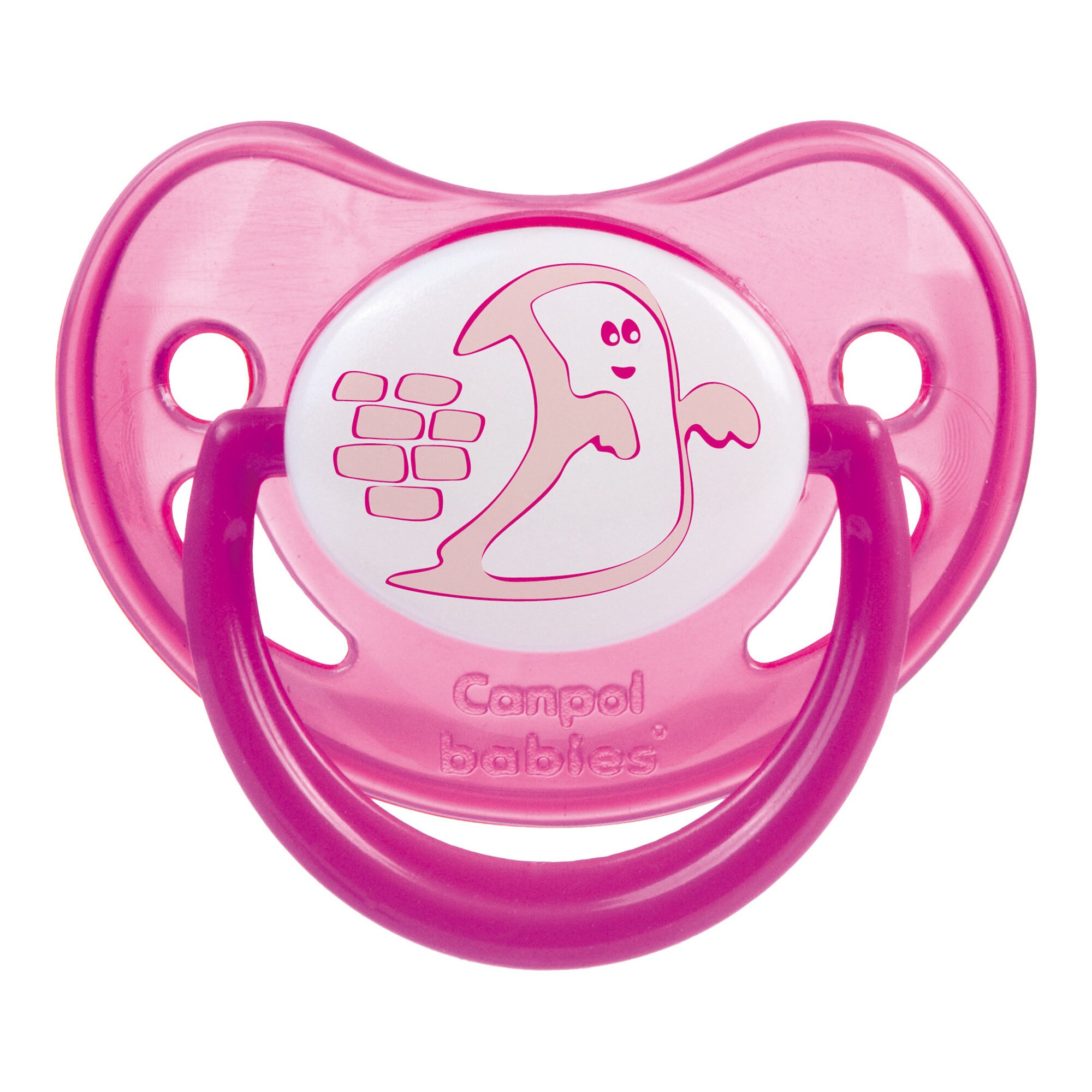 Suzeta „Night Dreams“ cu inel fosforescent si tetina ortodontica silicon, Canpol babies®, fara BPA, 18 luni +, roz
