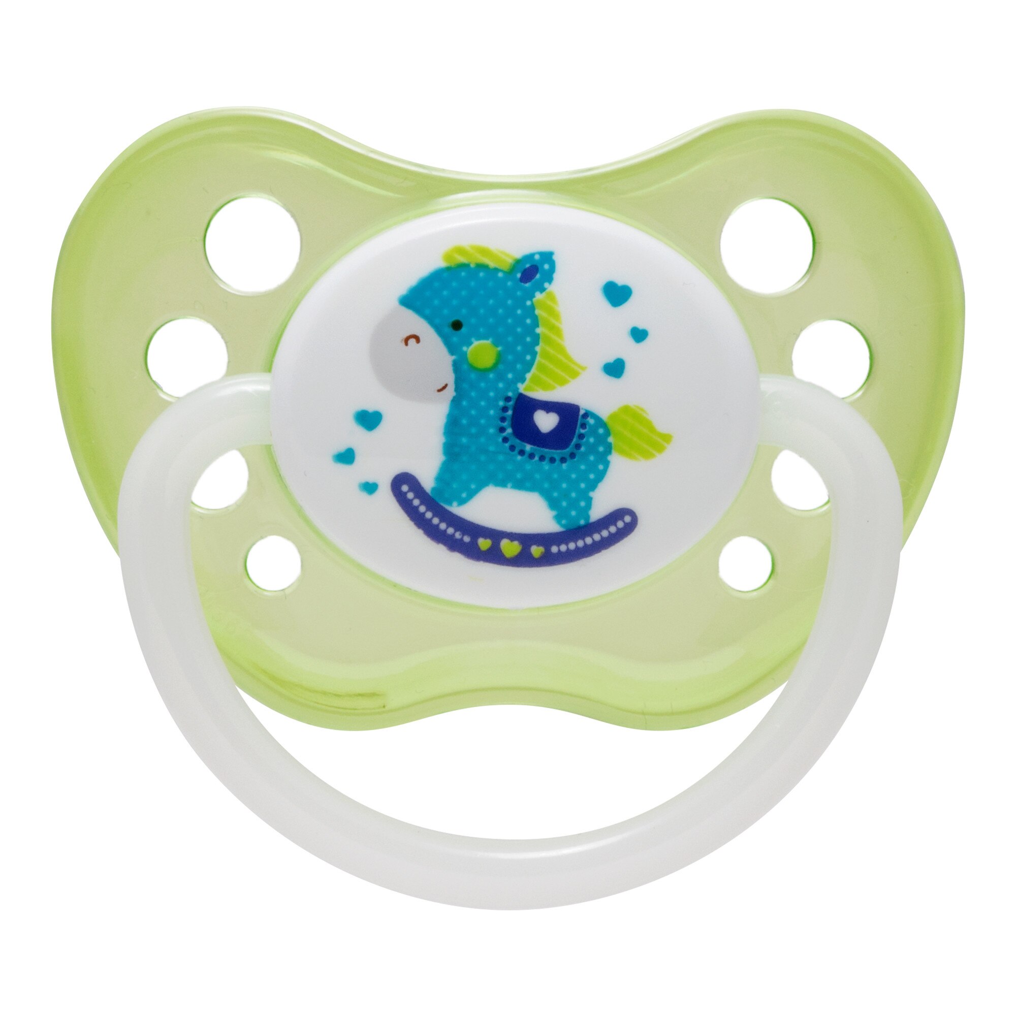 Suzeta „Toys“ cu inel fosforescent si tetina ortodontica silicon, Canpol babies®, fara BPA, 0-6 luni, verde