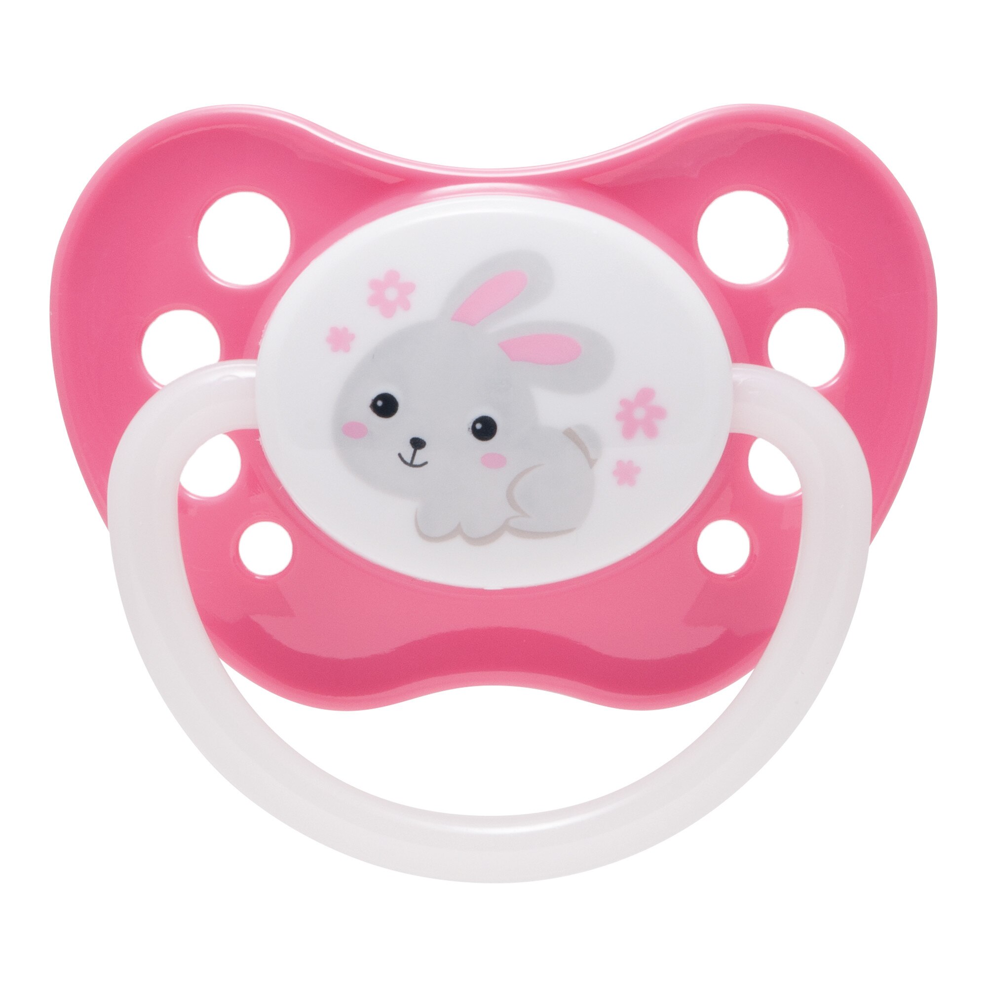 Suzeta „Bunny & Company“ cu inel fosforescent si tetina ortodontica silicon, Canpol babies®, fara BPA, 0-6 luni, roz