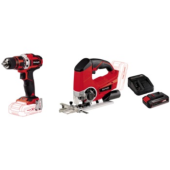Masina de gaurit si insurubat (bormasina) pe acumulator Einhell PXC 18 V TE-CD 18/40 Li-Solo, 1500 RPM, 40 Nm + Fierastrau pendular pe acumulator Einhell PXC TE-JS 18 Li-Solo, 2400 curse/min, 25.4 mm inaltime cursa + Starter Kit PXC 18V, 2.5Ah, max 720W Masina de gaurit si insurubat (bormasina) pe acumulator Einhell PXC 18 V TE-CD 18/40 Li-Solo, 1500 RPM, 40 Nm + Fierastrau pendular pe acumulator Einhell PXC TE-JS 18 Li-Solo, 2400 curse/min, 25.4 mm inaltime cursa + Starter Kit PXC 18V, 2.5Ah, max 720W