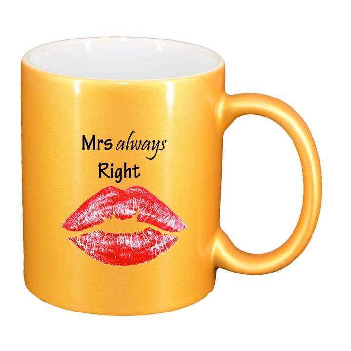 Cana "Kiss, Mrs.", auriu sidefata, 330ml, D912