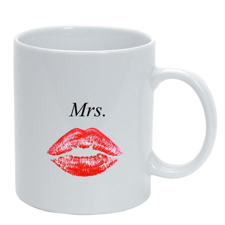 Cana "Kiss, Mrs.", alb, 330ml, D909