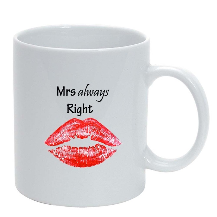 Cana "Kiss, Mrs.", alb, 330ml, D912