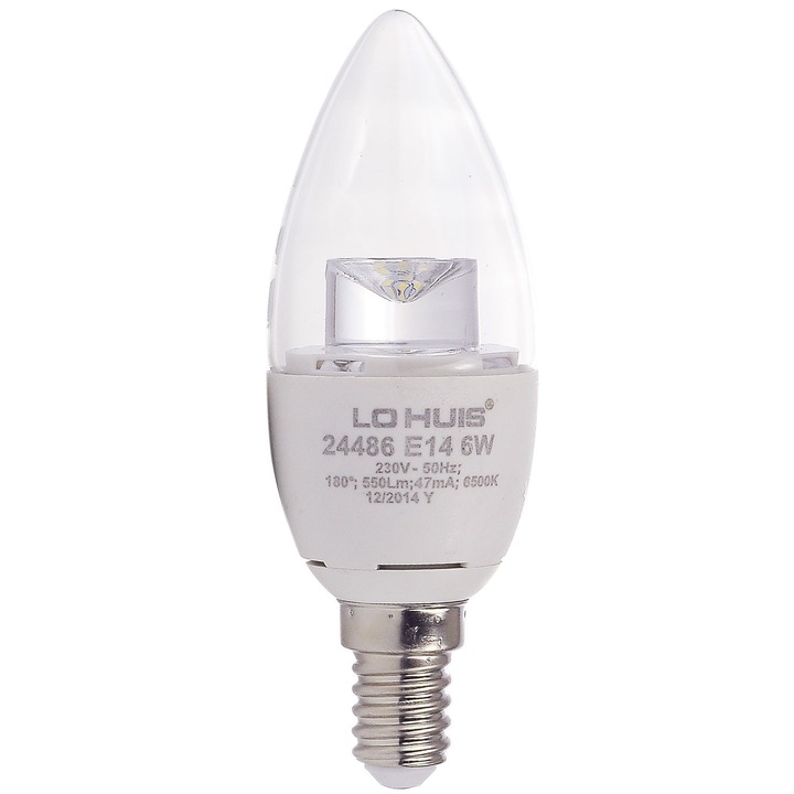 Bec Led LOHUIS, forma lumanare, E14, 6W, 25000 ore, lumina rece
