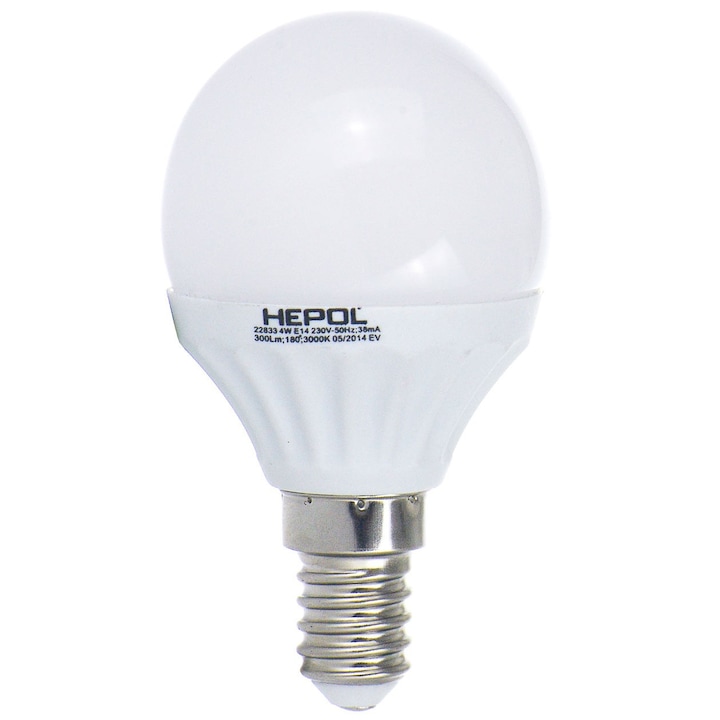 Bec LED HEPOL, forma glob, E14, 4W, 25000 ore, lumina calda