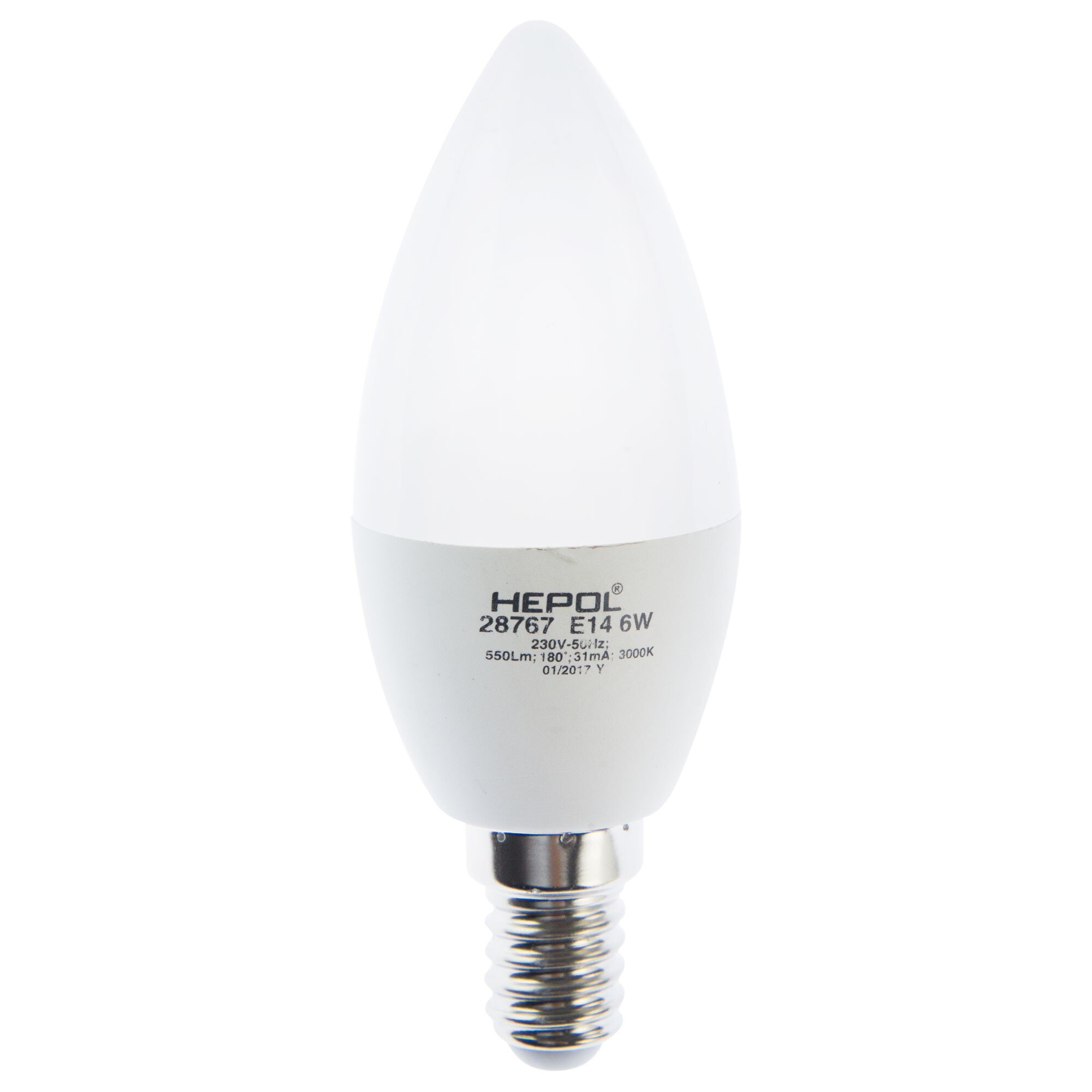 Bec LED HEPOL DIMABIL, forma lumanare, E14, 6W, 25000 ore, lumina calda