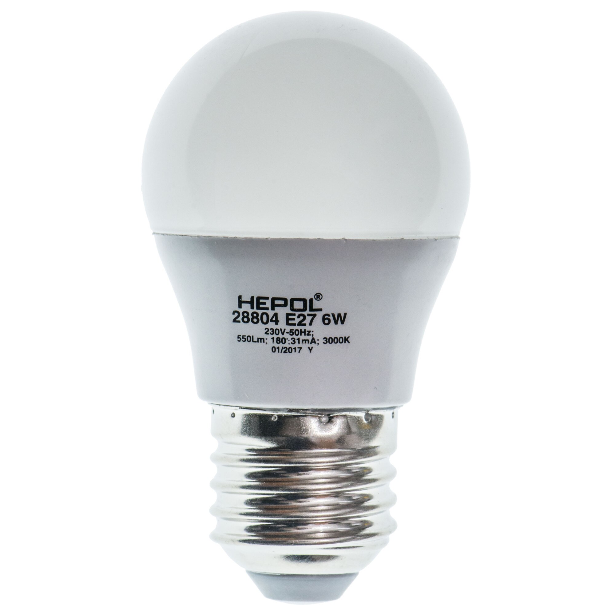 Bec LED HEPOL DIMABIL, forma glob, E27, 6W, 25000 ore, lumina calda