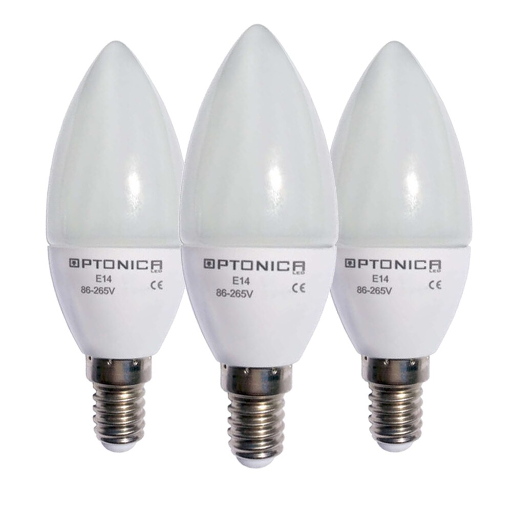 Set 3 becuri LED OptonicaLED, E14, 6W (40W), 480 lm, A+, lumina neutra
