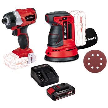 Surubelnita cu impact pe acumulator Einhell PXC TE-CI 18 Li Brushless-Solo, 2900 RPM, 180 Nm + Slefuitor rotativ pe acumulator Einhell PXC TE-RS 18 Li-Solo, 22.000 oscilatii/min, 125 mm diametru disc + Starter Kit PXC 18V, 2.5Ah, max 720W Surubelnita cu impact pe acumulator Einhell PXC TE-CI 18 Li Brushless-Solo, 2900 RPM, 180 Nm + Slefuitor rotativ pe acumulator Einhell PXC TE-RS 18 Li-Solo, 22.000 oscilatii/min, 125 mm diametru disc + Starter Kit PXC 18V, 2.5Ah, max 720W