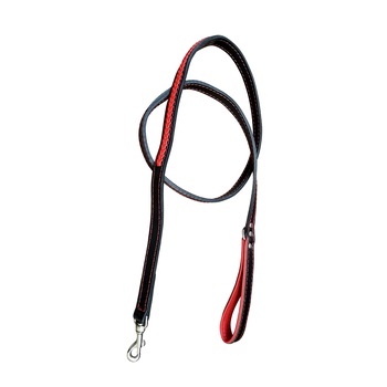 Lesa pentru caine din piele naturala dublata, neagra cu impletitura rosie (150cm / 20mm / 3-4mm) Lesa pentru caine din piele naturala dublata, neagra cu impletitura rosie (150cm / 20mm / 3-4mm)