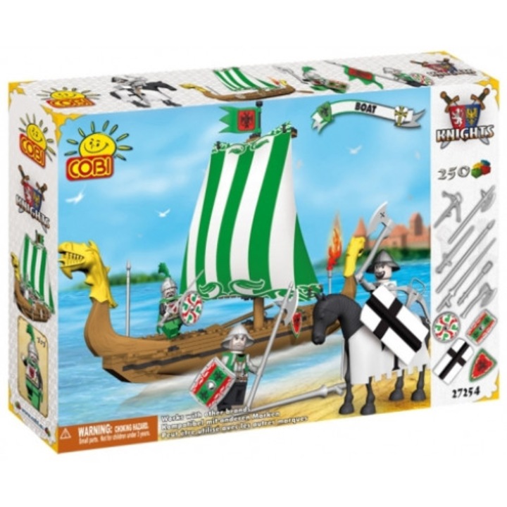 Set de construit Cobi Barca usoara cu panze, 250 piese