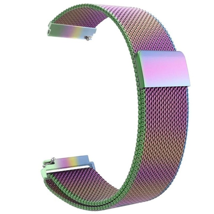 Curea metalica compatibila Samsung Gear S3, Milanese Loop, telescoape Quick Release, 22mm, Cameleon