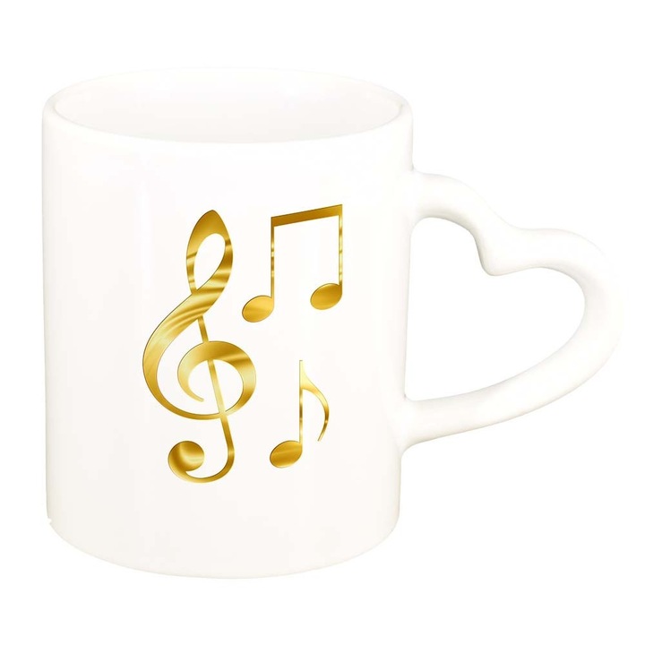 "Musical Notes" bögre, fehér, szív fogantyú, 330ml, D965