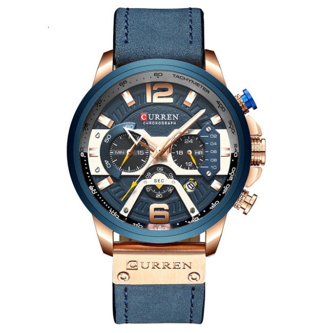 Ceas Unisex Quartz Curren Casual Elegant Albastru, CP9564AU, curea din piele, afisaj analog