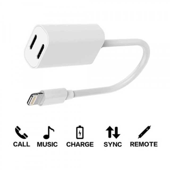 Двоен адаптер за кабел за IPhone Y Cable, Бял