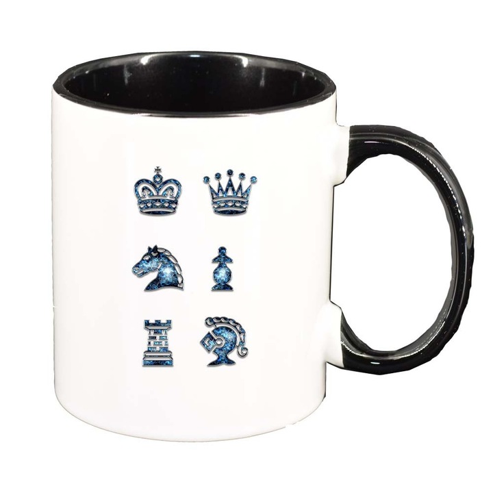 Cana "Chess figures", interior negru, 330ml, D975