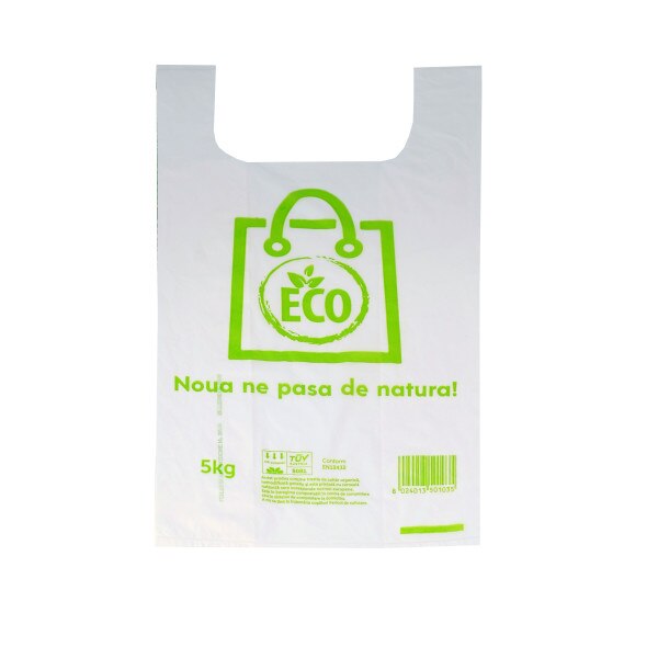 Set 500 bucati pungi biodegradabile tip maieu, alb, 5 kg