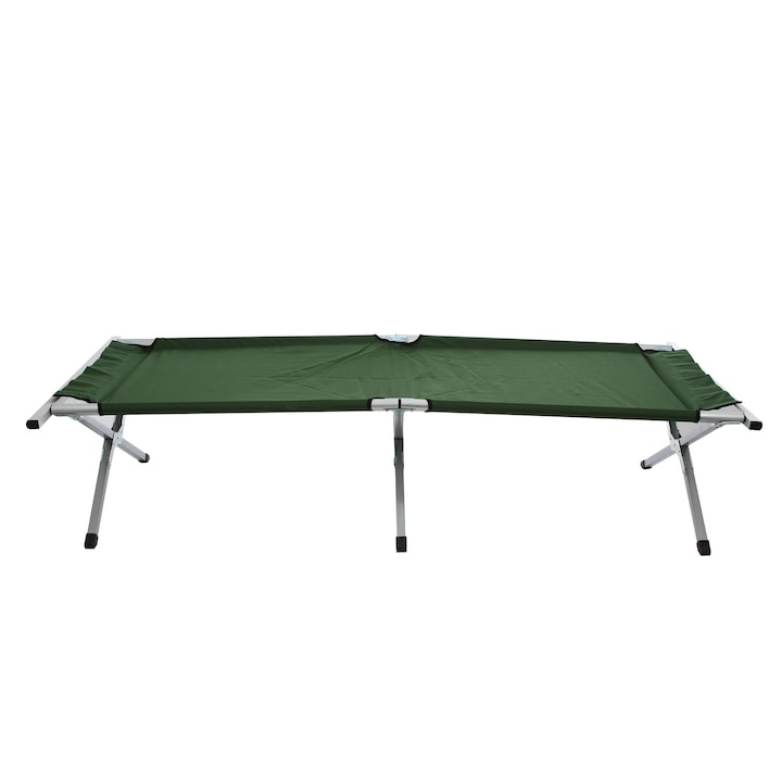 Pat camping pliant ATS, structura de aluminiu, verde, dimensiuni 190 x 65 x 42 cm