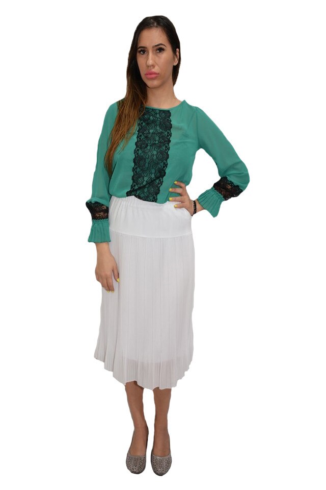 Fusta chic,midi,din voal cu elastic in talie,D&J Exclusive, Alb