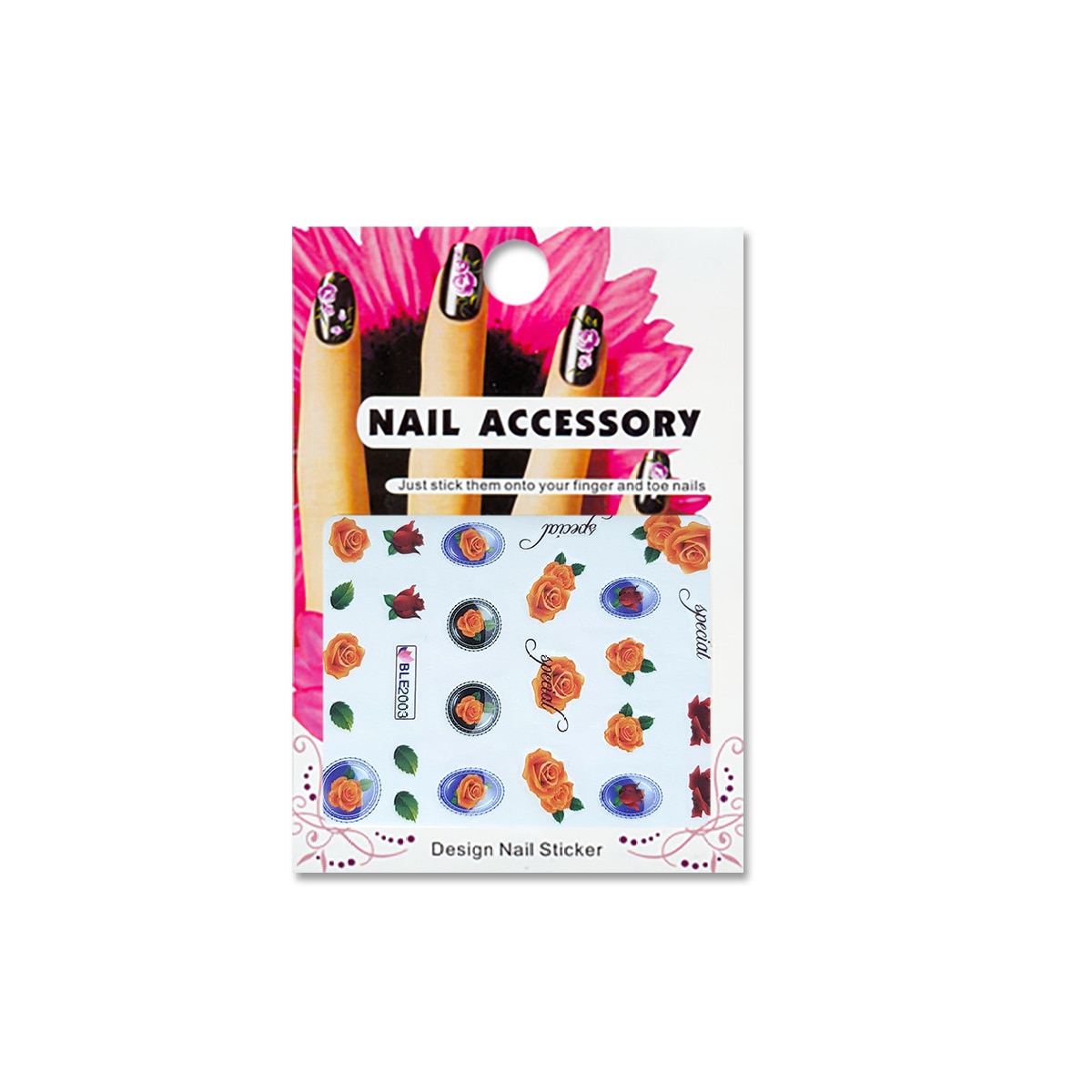 Tatuaj sticker cu efect acrilic pentru decor unghii BLE-2003, MoonbasaNails, Multicolor