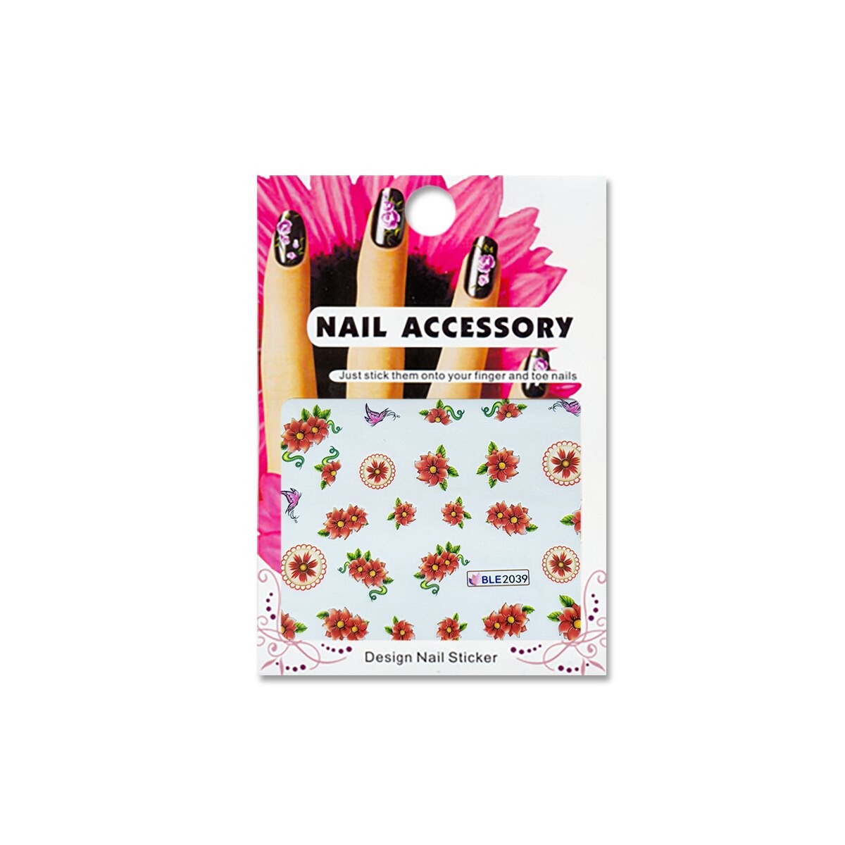 Tatuaj sticker cu efect acrilic pentru decor unghii BLE-2039, MoonbasaNails, Multicolor