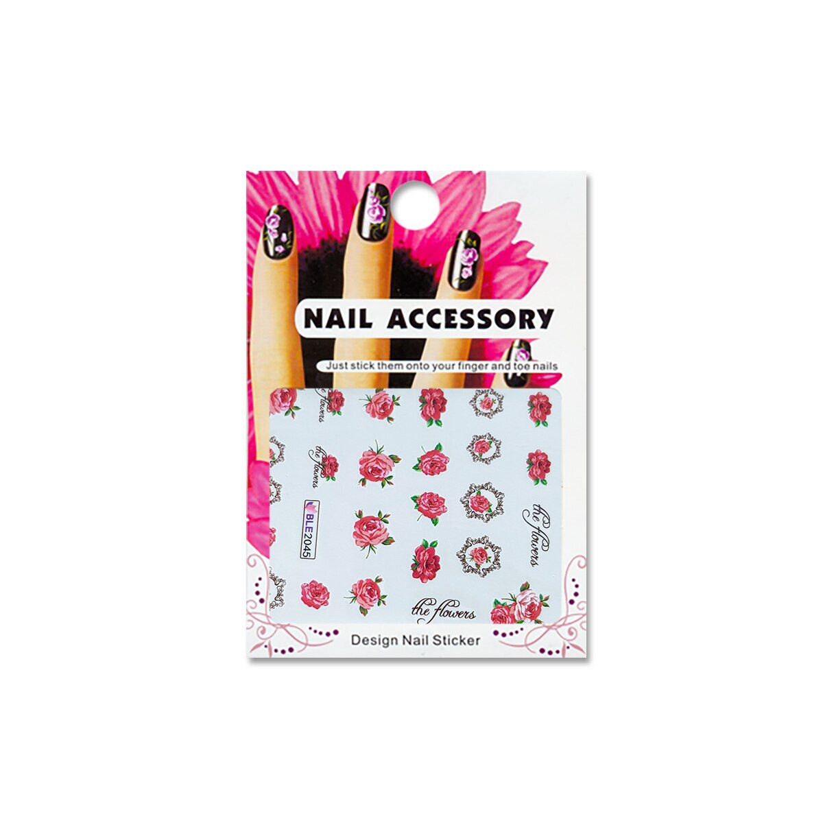 Tatuaj sticker cu efect acrilic pentru decor unghii BLE-2045, MoonbasaNails, Multicolor