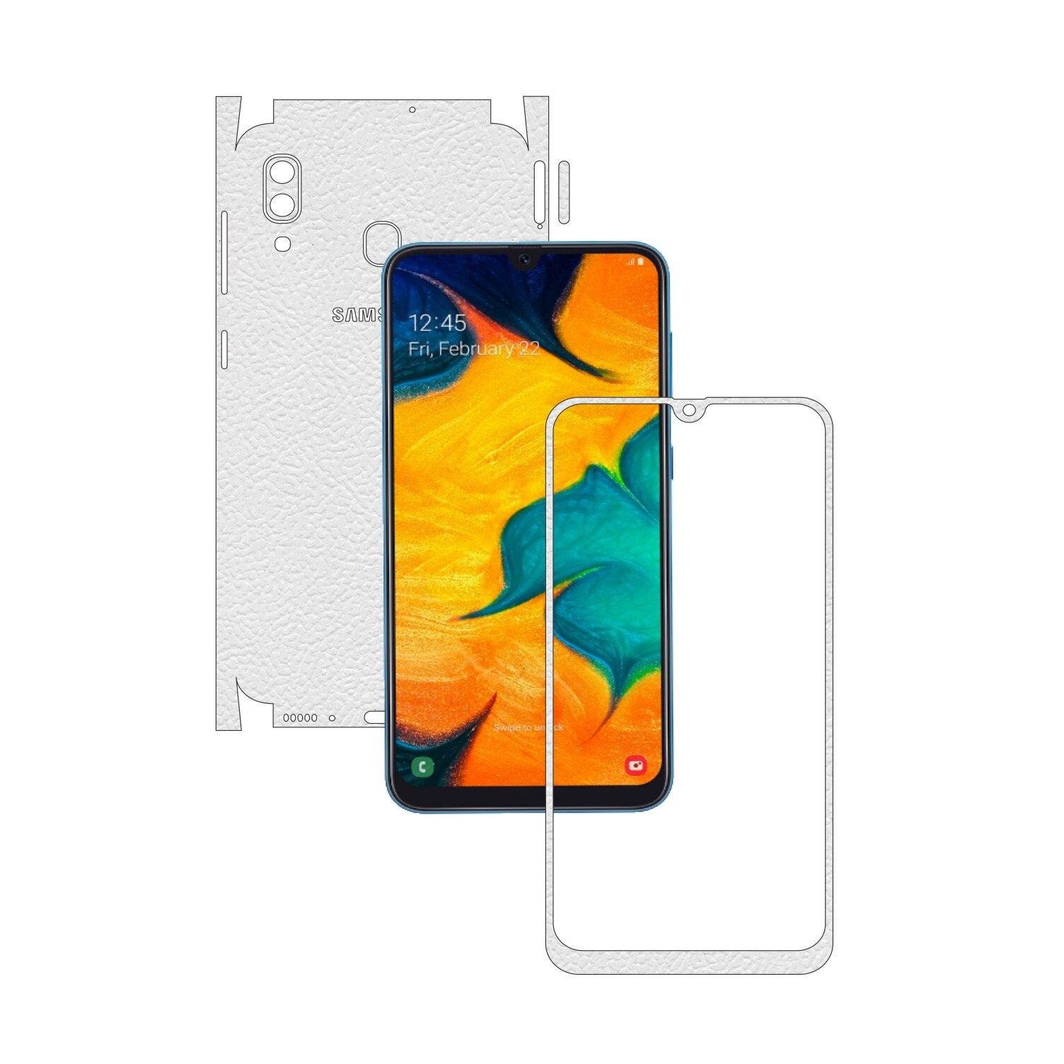 Folie Protectie Carbon Skinz pentru Samsung Galaxy A30 - Piele Alba 360 Cut, Skin Adeziv Full Body Cover pentru Rama Ecran, Carcasa Spate si Laterale