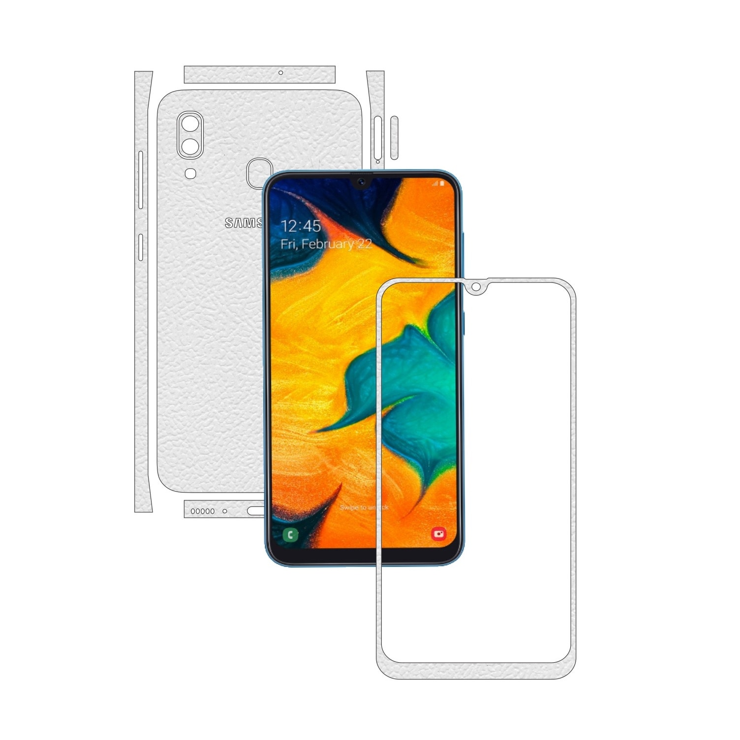 Folie Protectie Carbon Skinz pentru Samsung Galaxy A30 - Piele Alba Split Cut, Skin Adeziv Full Body Cover pentru Rama Ecran, Carcasa Spate si Laterale