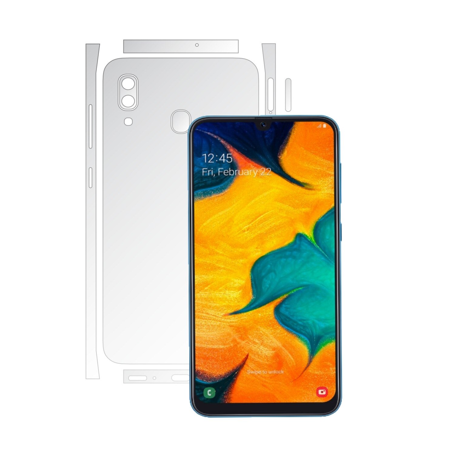 Folie Protectie spate Invisible Skinz UHD AutoRegeneranta pentru Samsung Galaxy A30 - Folie Siliconica Ultra-Clear cu taiere Split Cut pentru Carcasa Spate si Laterale, Skin Adeziv Transparent, Edge to Edge Full Case Cover