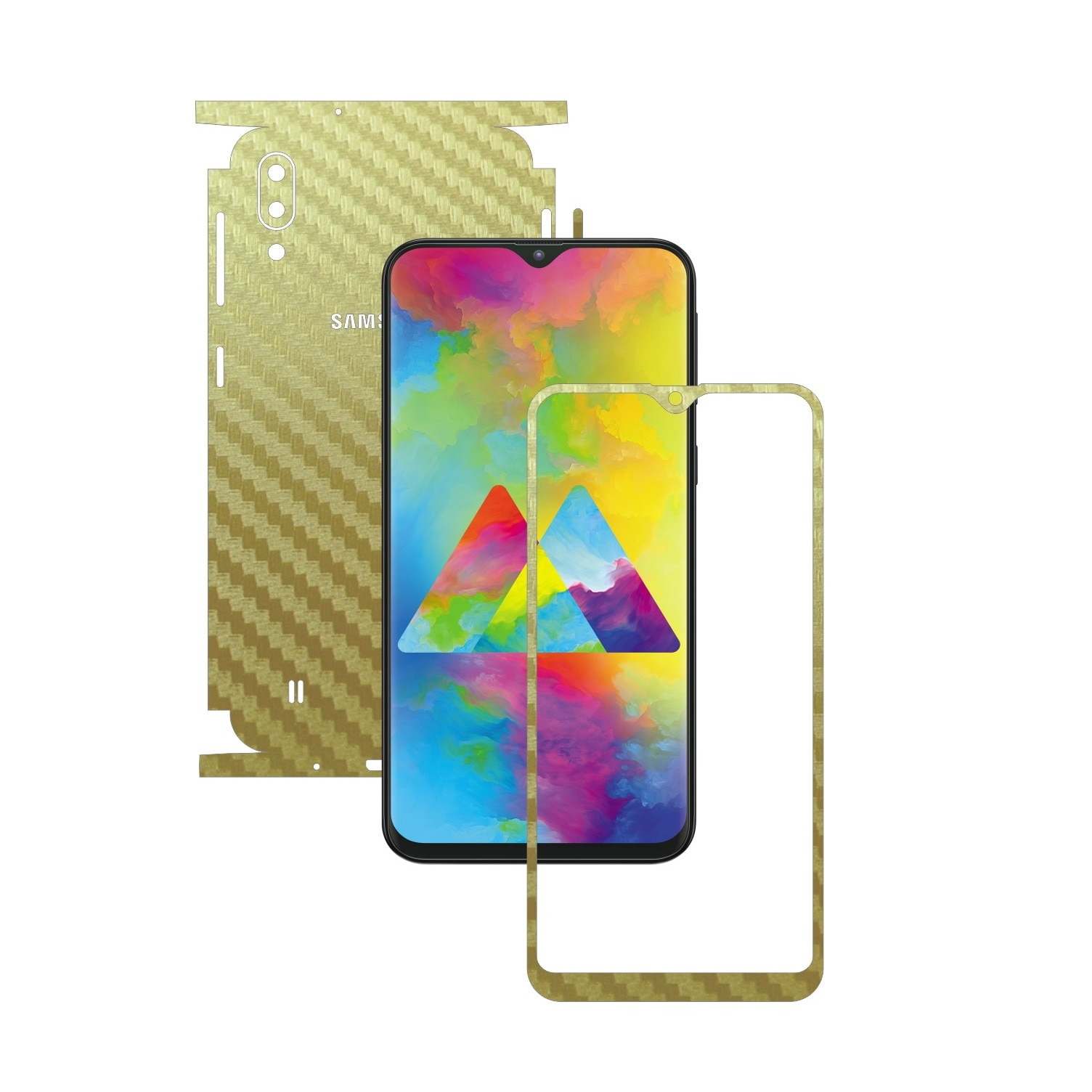 Folie Protectie Carbon Skinz pentru Samsung Galaxy M10 - Carbon Auriu 360 Cut, Skin Adeziv Full Body Cover pentru Rama Ecran, Carcasa Spate si Laterale