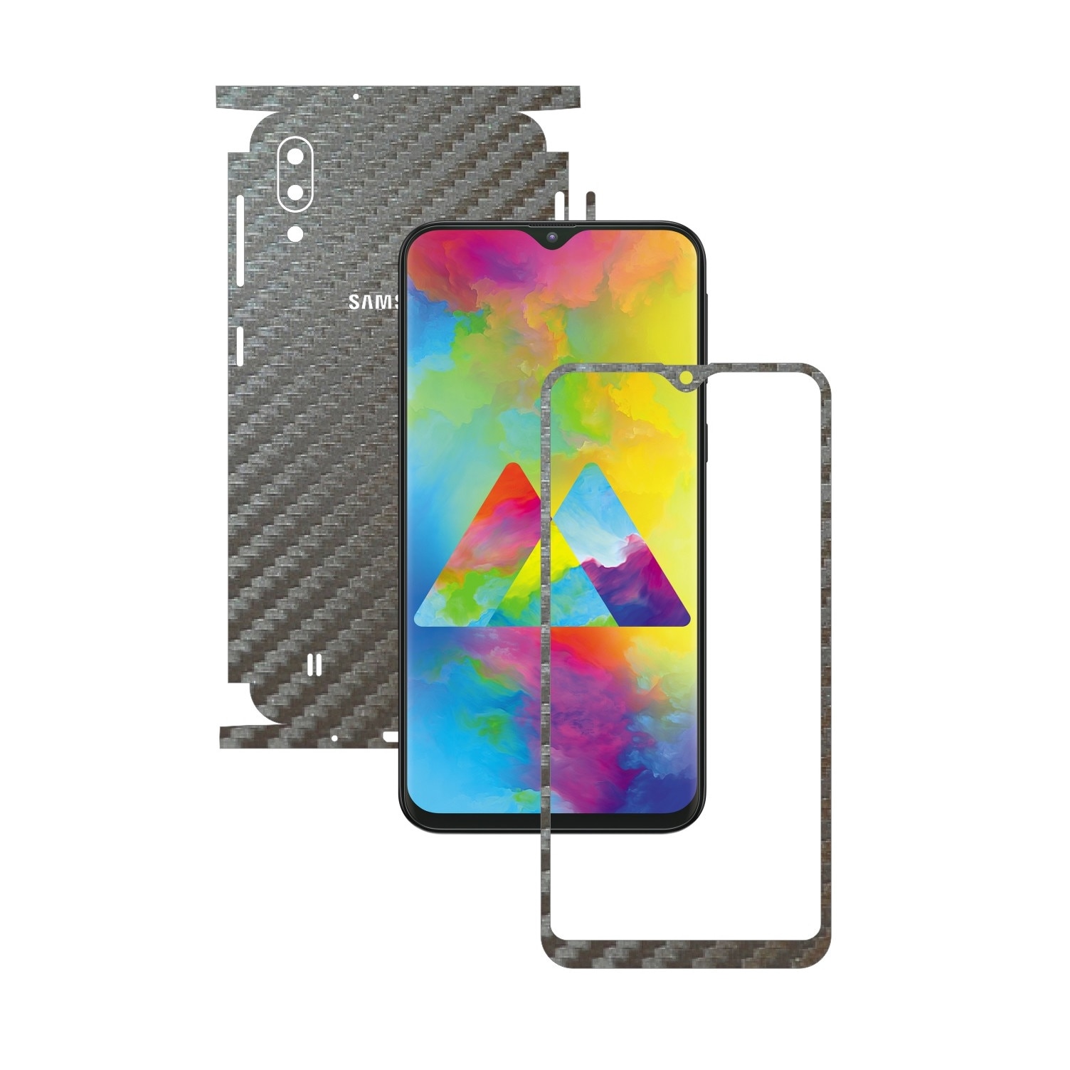 Folie Protectie Carbon Skinz pentru Samsung Galaxy M10 - Carbon Gri Argintiu 360 Cut, Skin Adeziv Full Body Cover pentru Rama Ecran, Carcasa Spate si Laterale