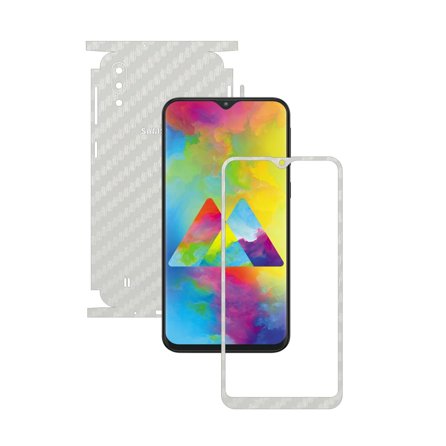 Folie Protectie Carbon Skinz pentru Samsung Galaxy M10 - Carbon Alb 360 Cut, Skin Adeziv Full Body Cover pentru Rama Ecran, Carcasa Spate si Laterale