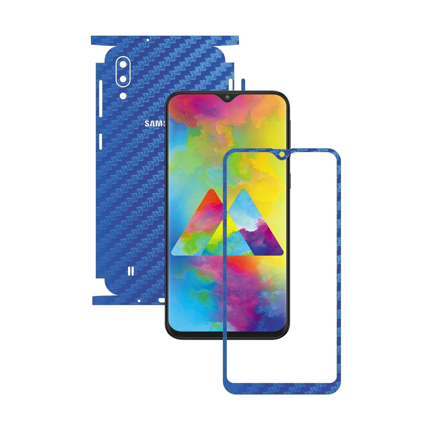 Folie Protectie Carbon Skinz pentru Samsung Galaxy M10 - Carbon Albastru 360 Cut, Skin Adeziv Full Body Cover pentru Rama Ecran, Carcasa Spate si Laterale