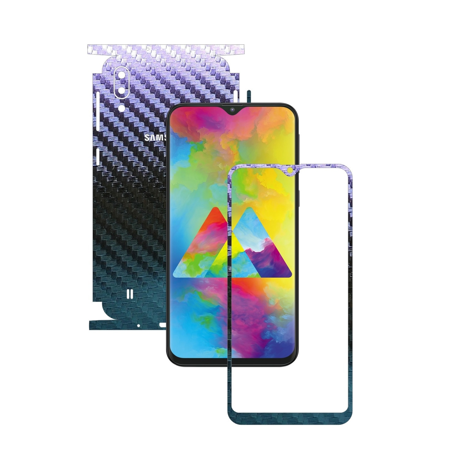Folie Protectie Carbon Skinz pentru Samsung Galaxy M10 - Carbon Cameleon 360 Cut, Skin Adeziv Full Body Cover pentru Rama Ecran, Carcasa Spate si Laterale
