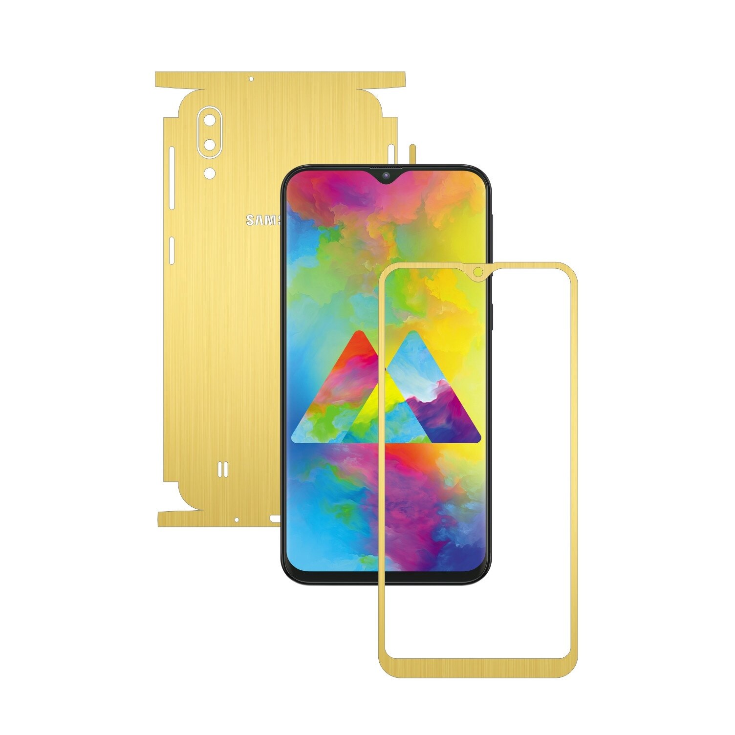 Folie Protectie Carbon Skinz pentru Samsung Galaxy M10 - Brushed Auriu 360 Cut, Skin Adeziv Full Body Cover pentru Rama Ecran, Carcasa Spate si Laterale