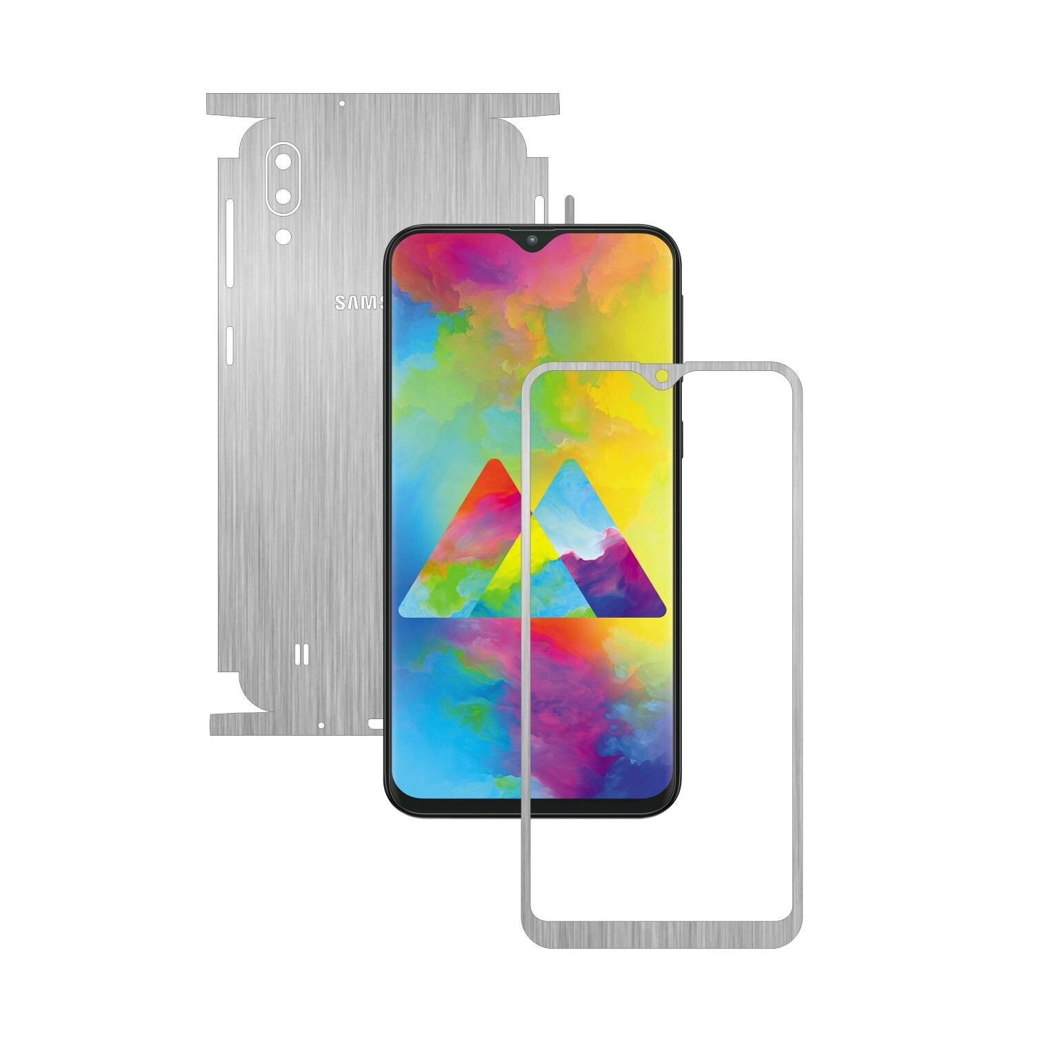 Folie Protectie Carbon Skinz pentru Samsung Galaxy M10 - Brushed Argintiu 360 Cut, Skin Adeziv Full Body Cover pentru Rama Ecran, Carcasa Spate si Laterale