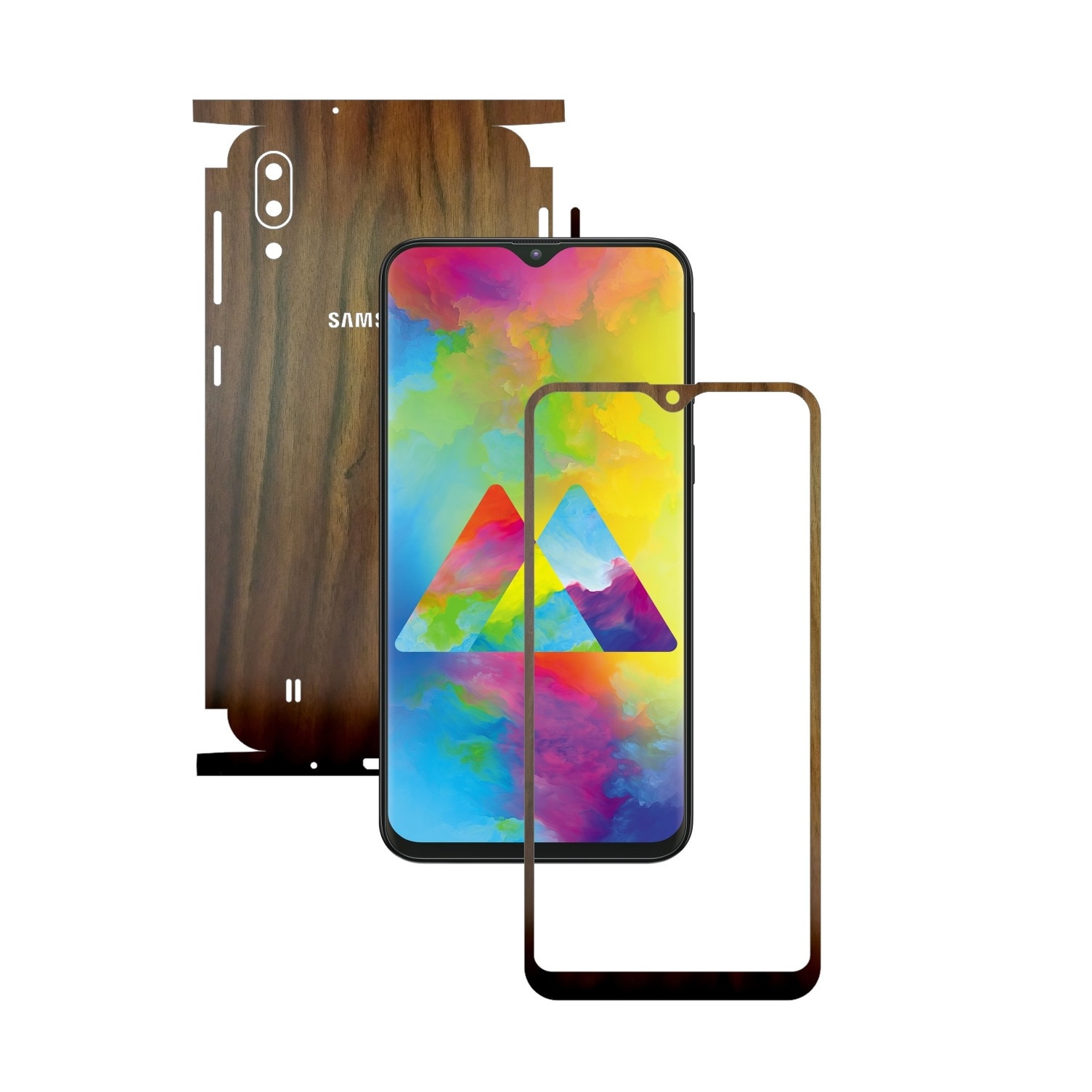 Folie Protectie Carbon Skinz pentru Samsung Galaxy M10 - Lemn Nuc 360 Cut, Skin Adeziv Full Body Cover pentru Rama Ecran, Carcasa Spate si Laterale