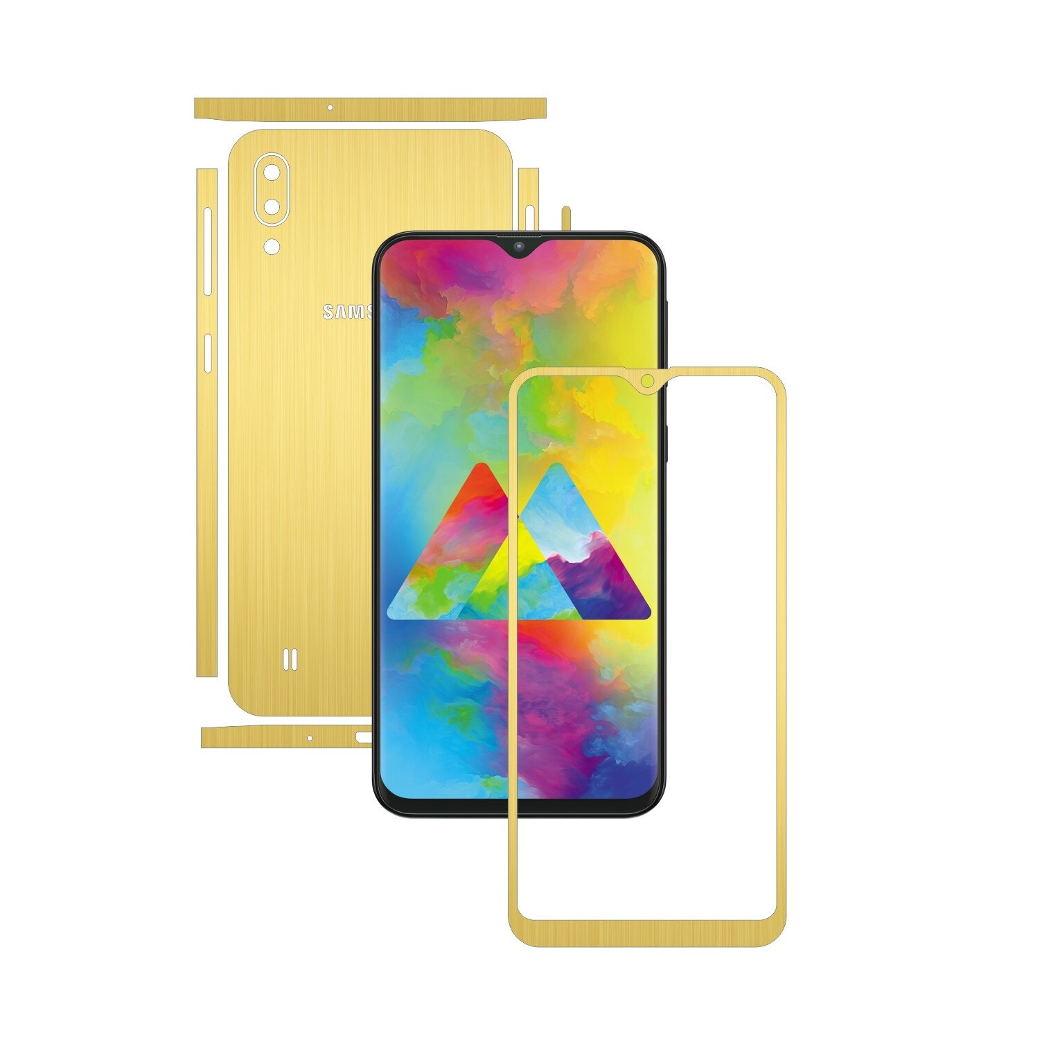 Folie Protectie Carbon Skinz pentru Samsung Galaxy M10 - Brushed Auriu Split Cut, Skin Adeziv Full Body Cover pentru Rama Ecran, Carcasa Spate si Laterale
